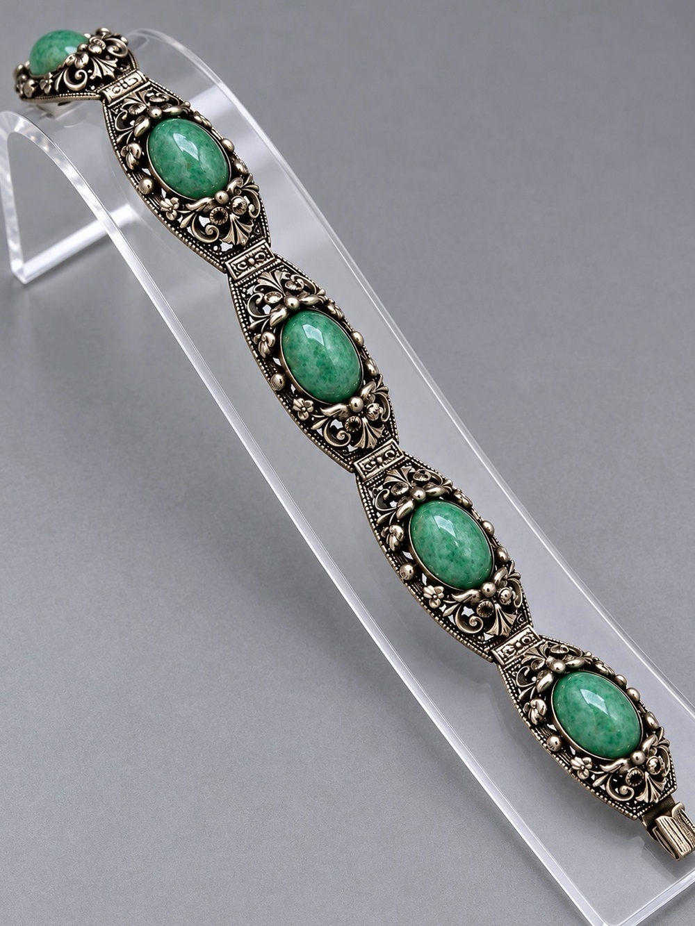 Antique Czech Peking Glass Marcasite Bracelet